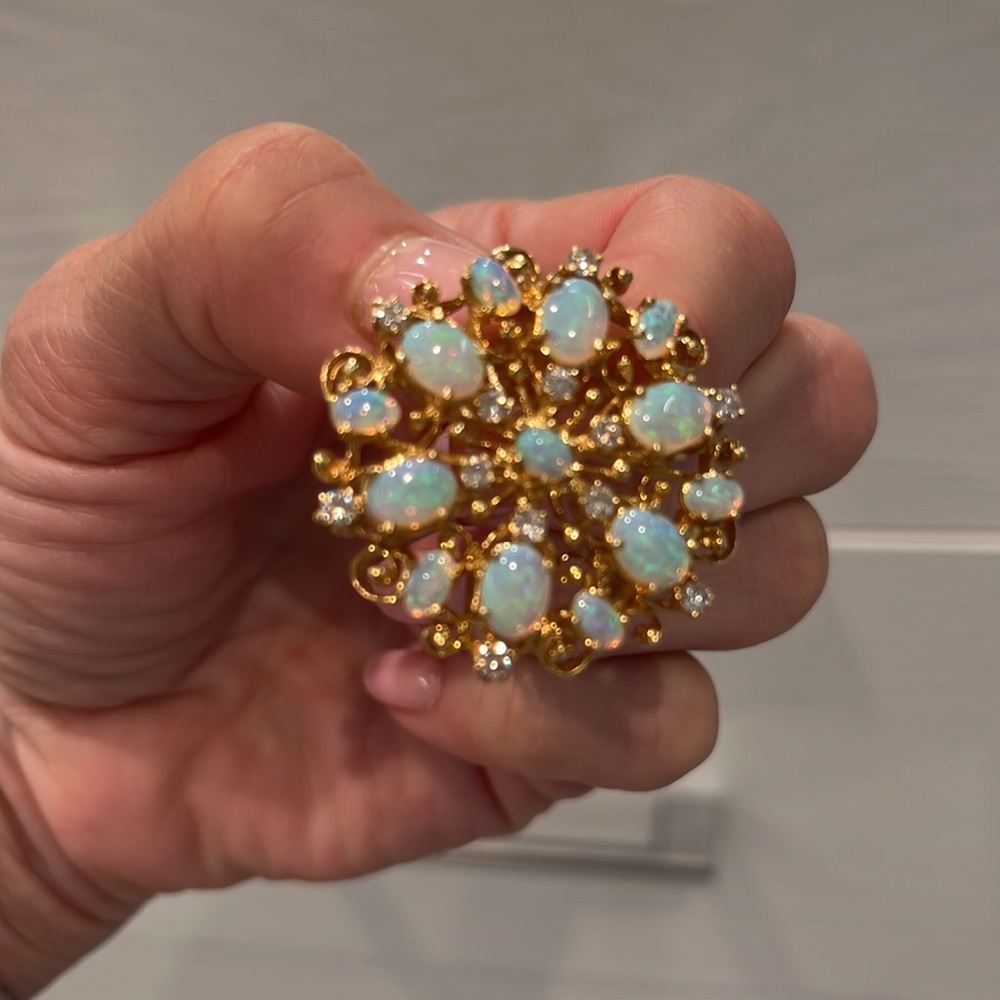 GORGEOUS VINTAGE ! One of a kind Vintage 14k Diamond and Opal Pendant -Pin-